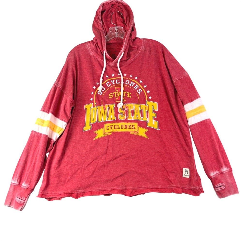 Pressbox Women Medium Crimson Iowa State Cyclones Hoodie Thumbhole Graphic Top